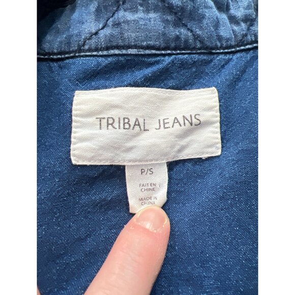 Tribal Jeans Long Button Front Quilted Jacket Barn Coat Fisherman Cottage Gorp S - Picture 2 of 7